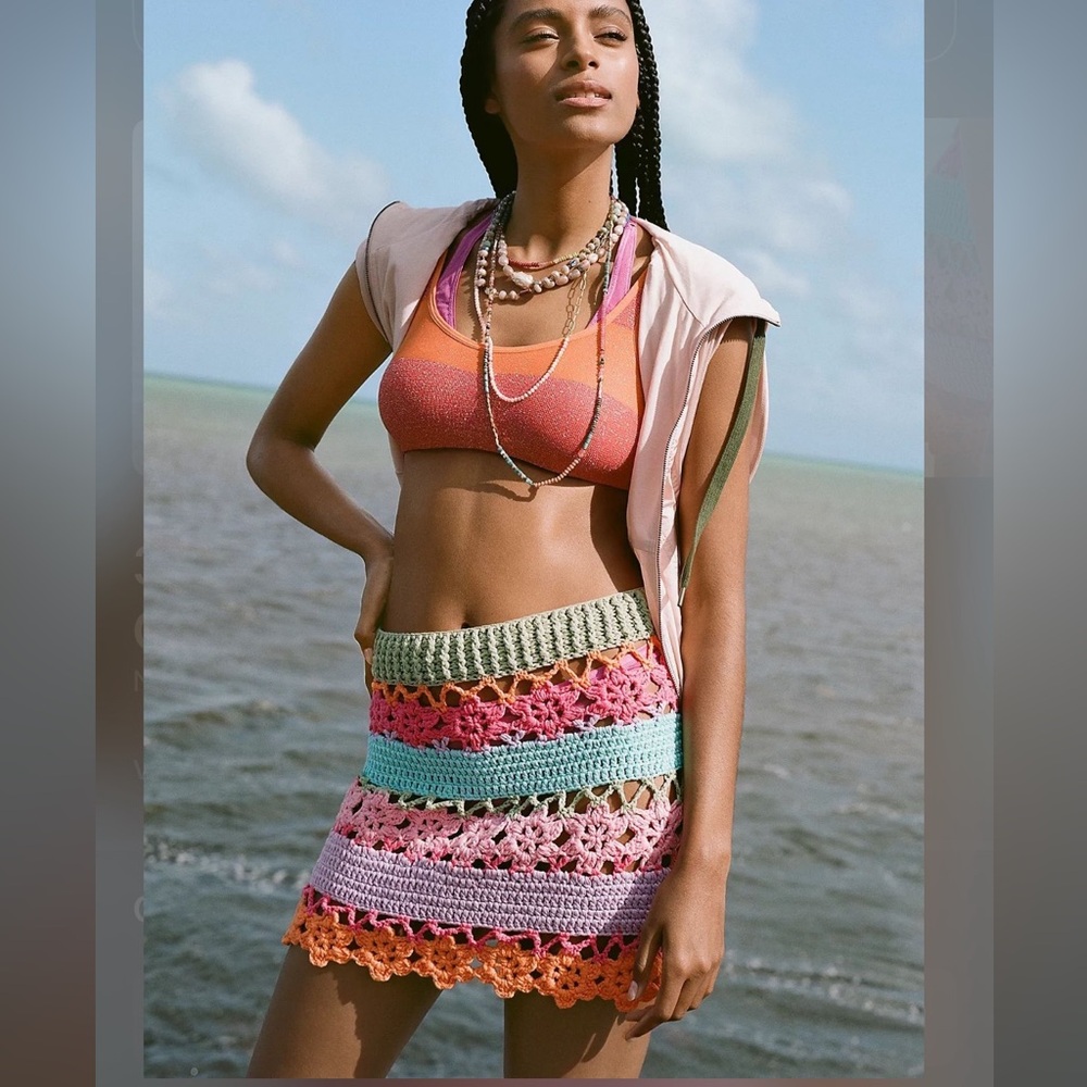 NWT Anthropologie x Tach $189 Yenia Colorful handmade Crochet Skirt size XS